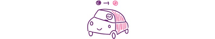 Scribble of a car changing color from purple to pink.